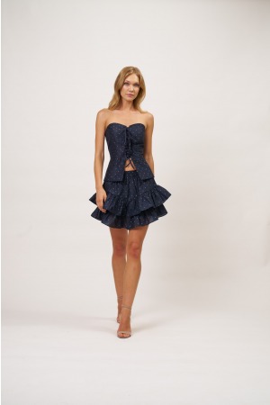 LUREX NAVY BLUE BUSTIER SKIRT SET